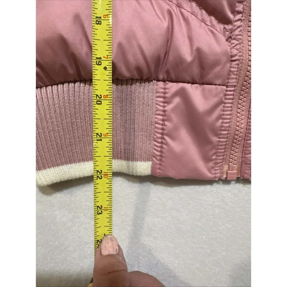 Tommy Jeans Y2K Puffer Jacket‎ Women Sz M Pink White Stripe Removable Sleeve Vtg